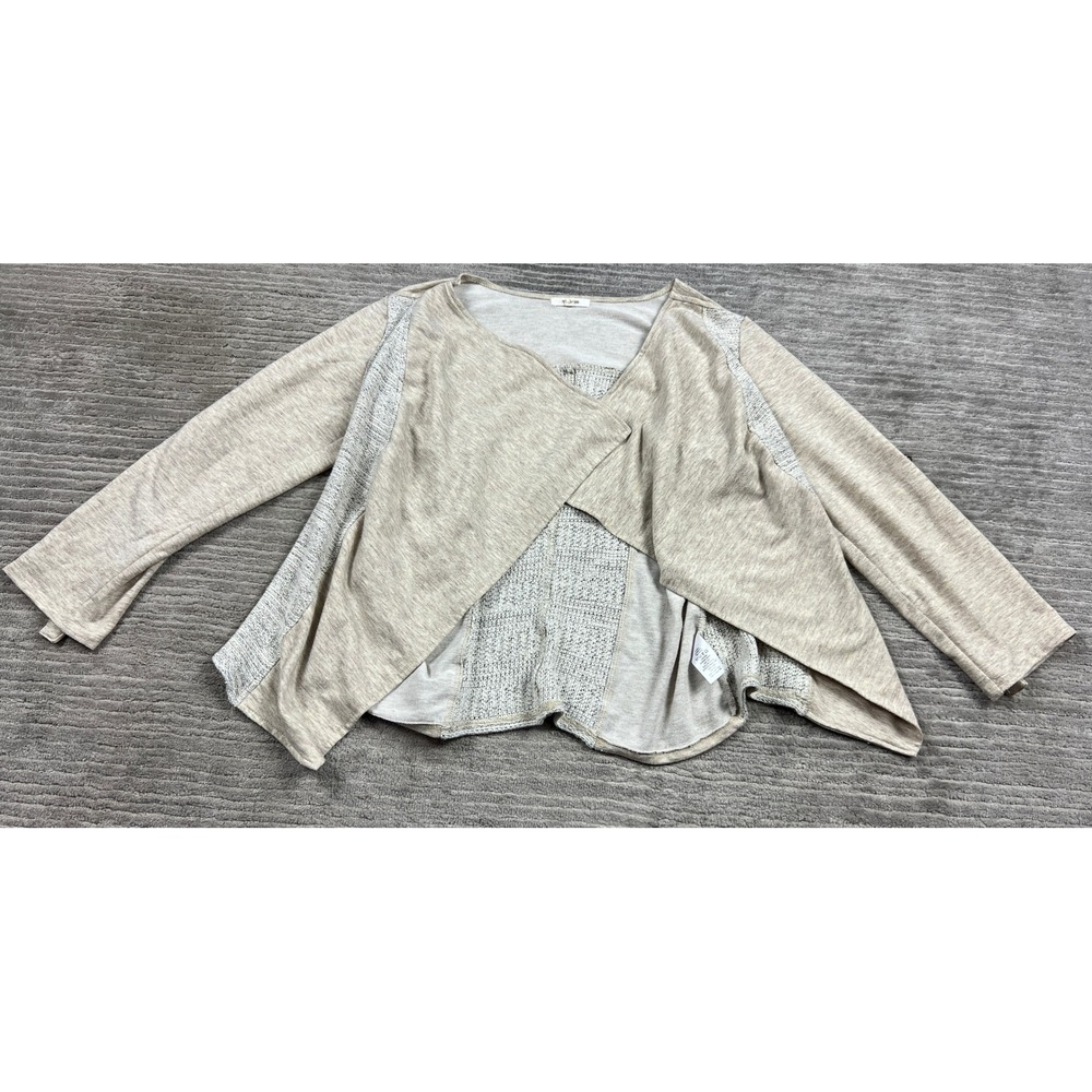 Maurices Womens Large Oatmeal Mixed‎ Media Drape Front Cardigan Asymmetric Hem